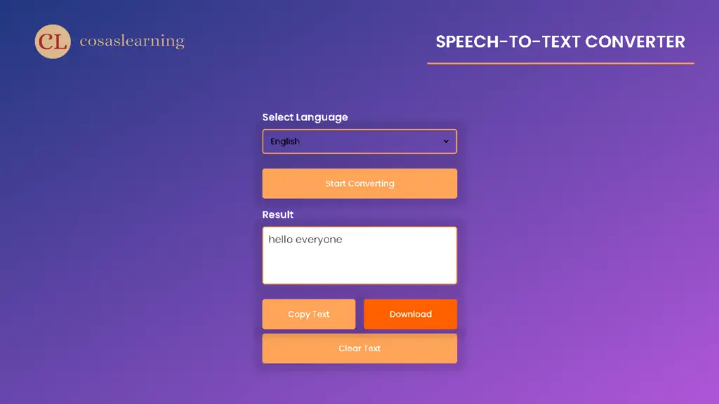 Speech to text converter | Cosas Learning